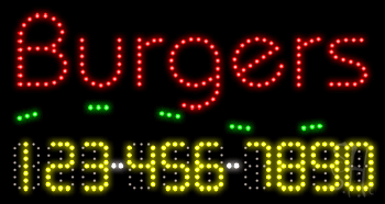 Burgers with Phone Number Animated LED Sign