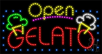 Blue Border Open Gelato Animated LED Sign