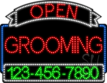 Grooming Open with Phone Number Animated LED Sign