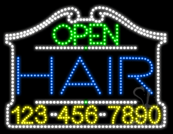 Hair Open with Phone Number Animated LED Sign