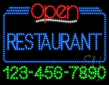 Restaurant Open with Phone Number Animated LED Sign