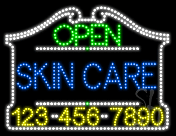 Skin Care Open with Phone Number Animated LED Sign