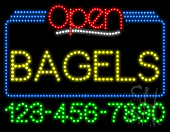 Bagels Open with Phone Number Animated LED Sign