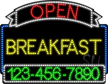 Breakfast Open with Phone Number Animated LED Sign