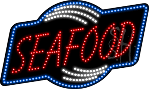 Blue Border Seafood Animated LED Sign