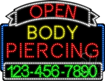 Body Piercing Open with Phone Number Animated LED Sign